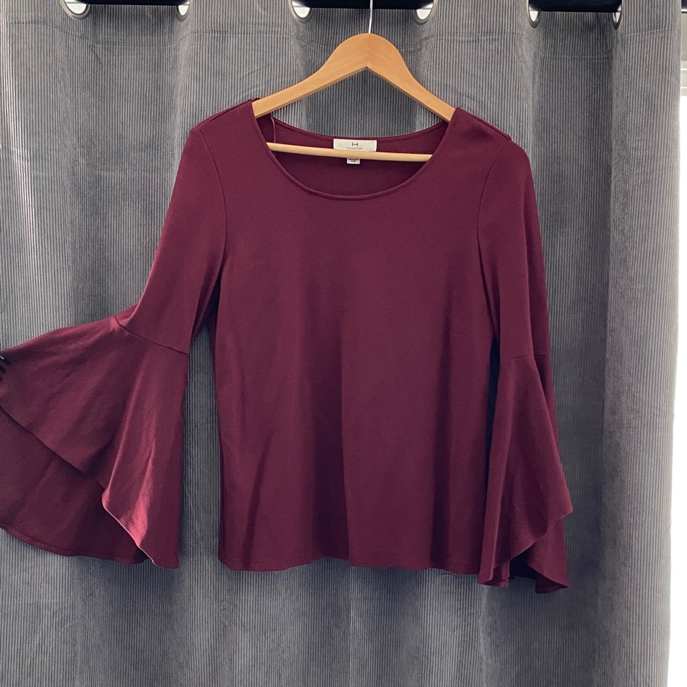 H by Halston Burgundy Flare Sleeve Blouse